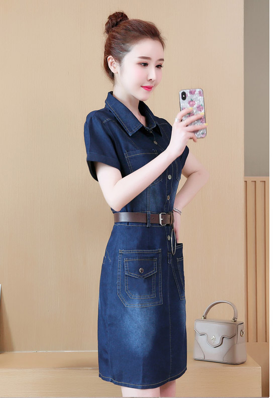 ĐẦM JEAN CỔ SƠ MI PHỐI TÚI